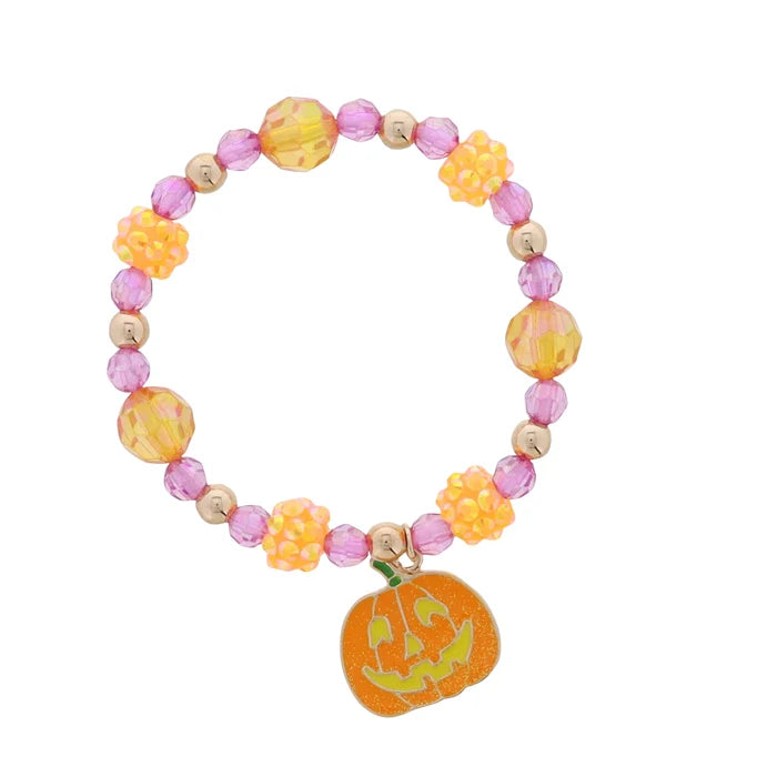 Kids Faceted Beaded Stretch Bracelet with Jack O' Lantern