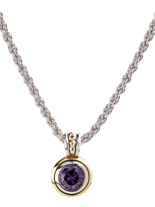 Amethyst Beijos 8mm Bezel Set CZ Pendant Necklace