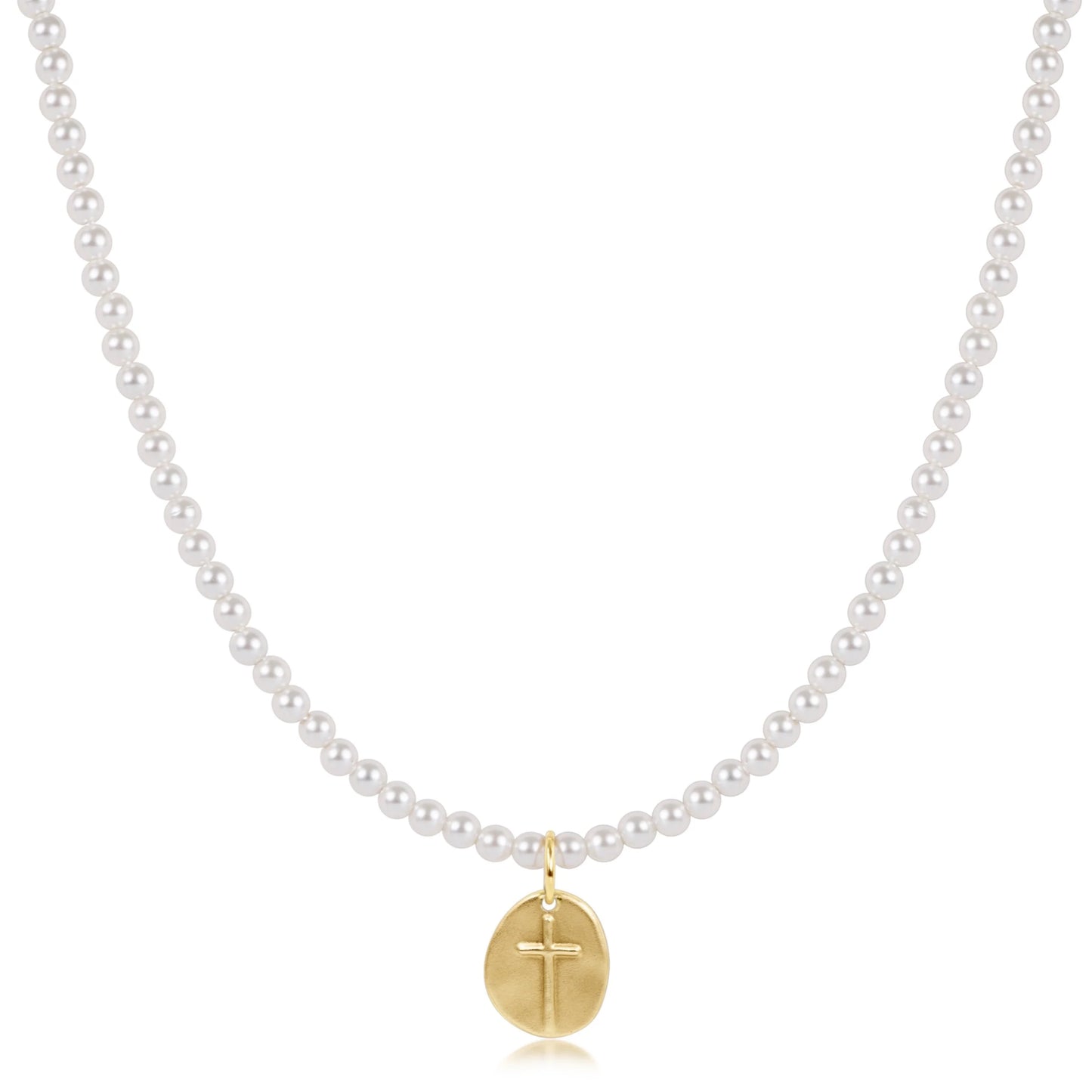 15" Classic Pearl Choker 3mm Inspire Gold Charm