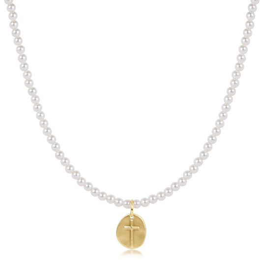 15" Classic Pearl Choker 3mm Inspire Gold Charm