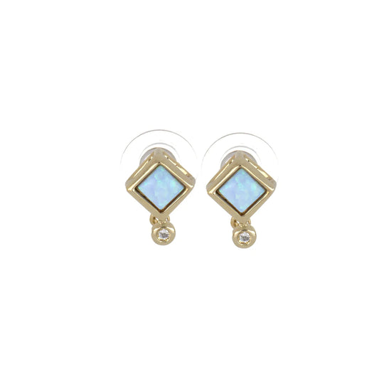 Single Blue Diamond Opal with CZ Post Earrings