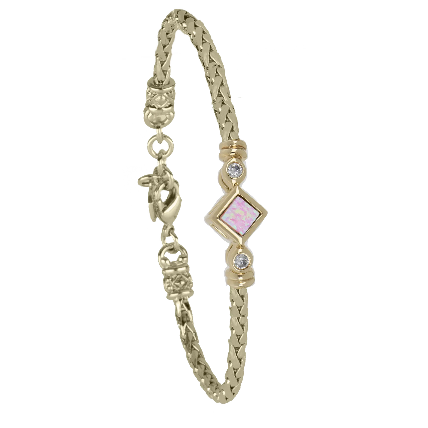 Diamond Shape Pink Opal Bracelet 7"
