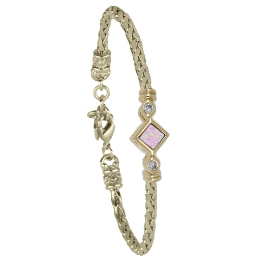 Diamond Shape Pink Opal Bracelet 7"