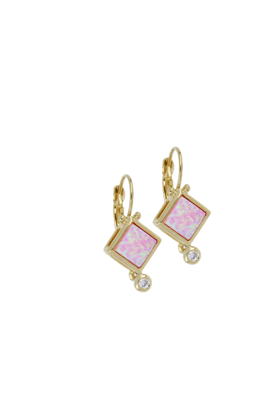 Diamond Shape Pink Opal French Wire Earrings