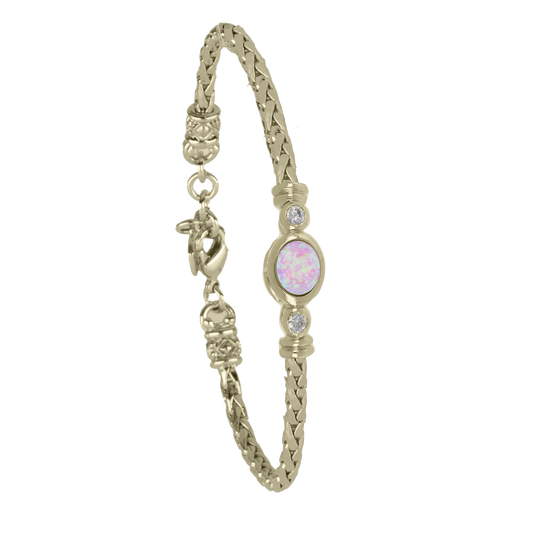 Oval Shape Pink Opal Bracelet 7"