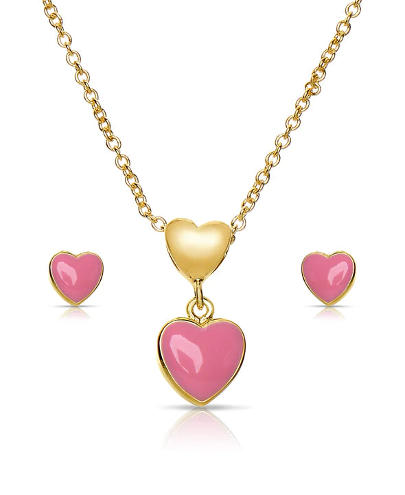 Heart Pendant and Stud Earring Set