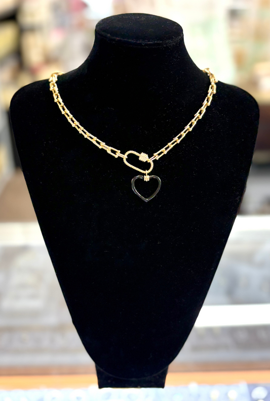Black Enamel Heart Necklace