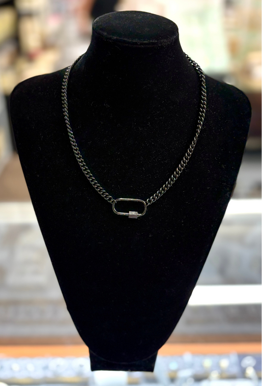 Black Enamel Clip Necklace