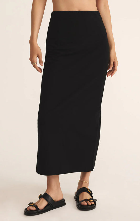 Gail midi skirt with an elastic waistband in color black.