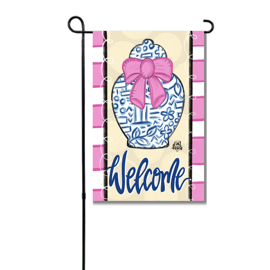Pink Ginger Jar Vinyl Garden Flag