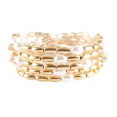 Gold and Pearl Bracelet Set