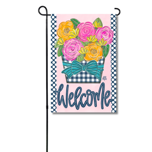 Gingham Flower Jar Vinyl Garden Flag