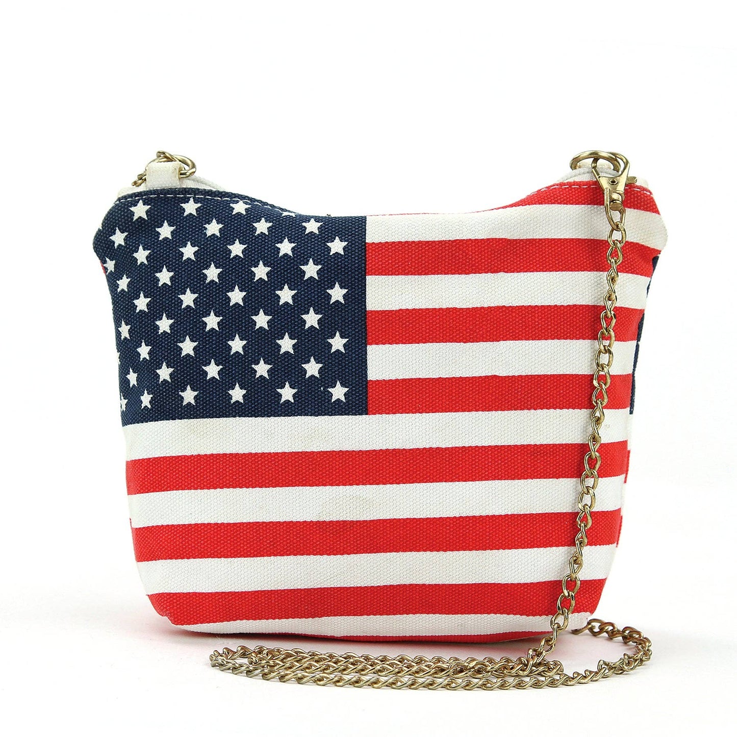 American Flag Crossbody Bag in Canvas with Chain Strap in Canvas Material