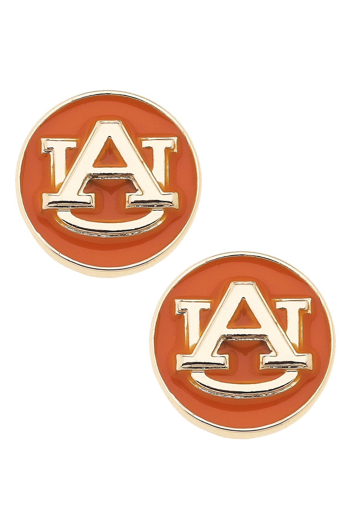 Auburn Tigers Logo Circle Stud Earrings in Orange/Shiny Gold