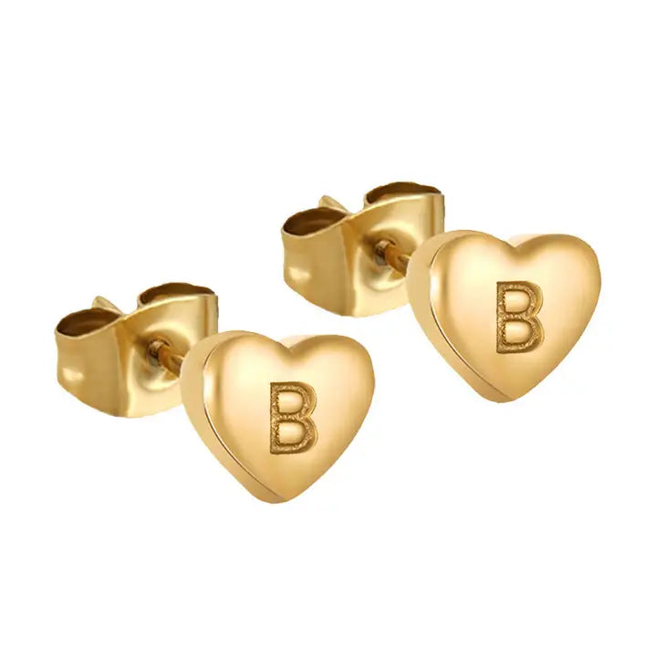 Initial Gold Plated Heart Studs