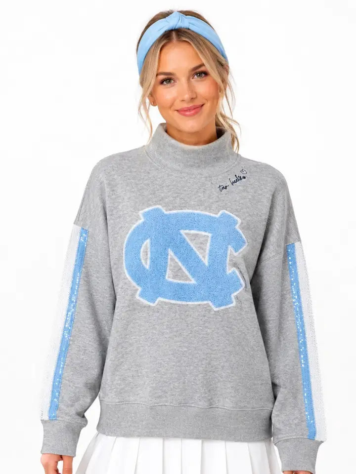 North Carolina Mock Neck Sequin Stripe Sweatshirt
