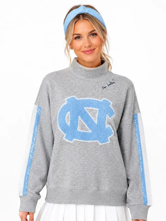 North Carolina Mock Neck Sequin Stripe Sweatshirt