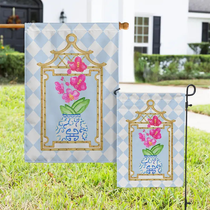 Welcome Preppy Orchid Garden Flag