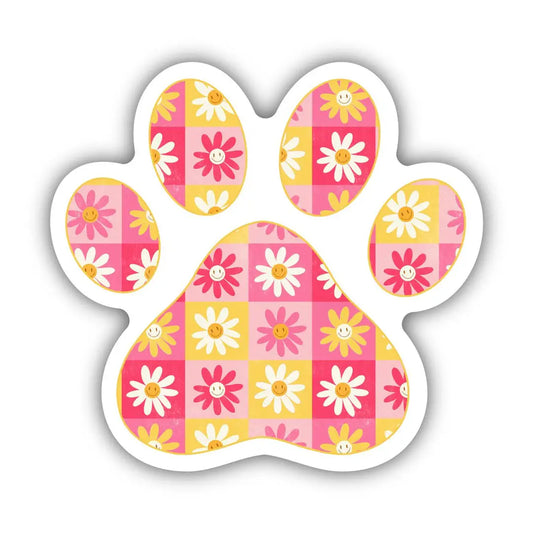 Happy Flowers Paw Print Vinyl Sticker