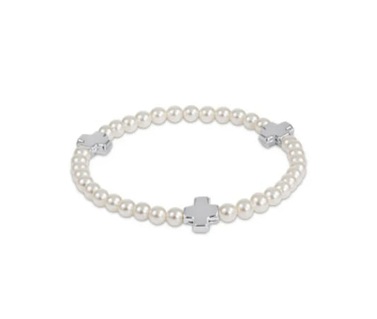 Signature Cross Sterling Silver Pattern Bead Bracelet - 4mm Pearl