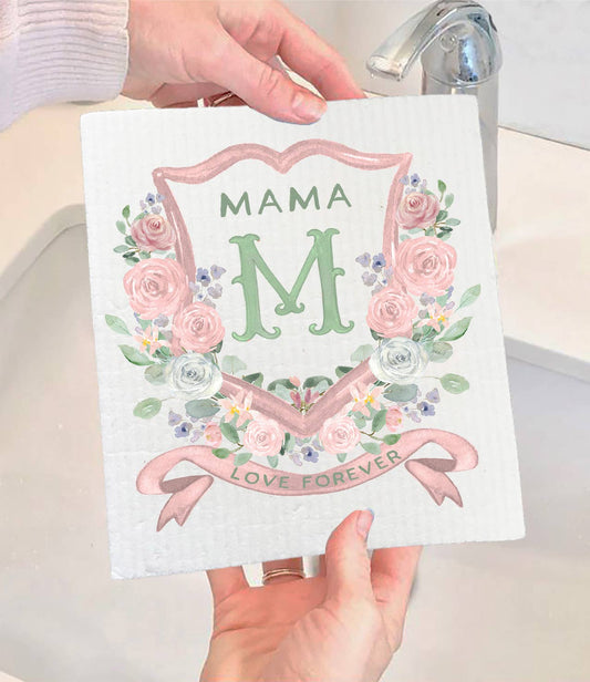 Mother's Day Mama Floral Crest Swedish Dishcloth