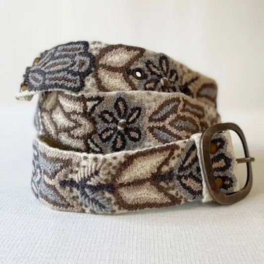 Monochromatic Cream Embroidered Wool Belt