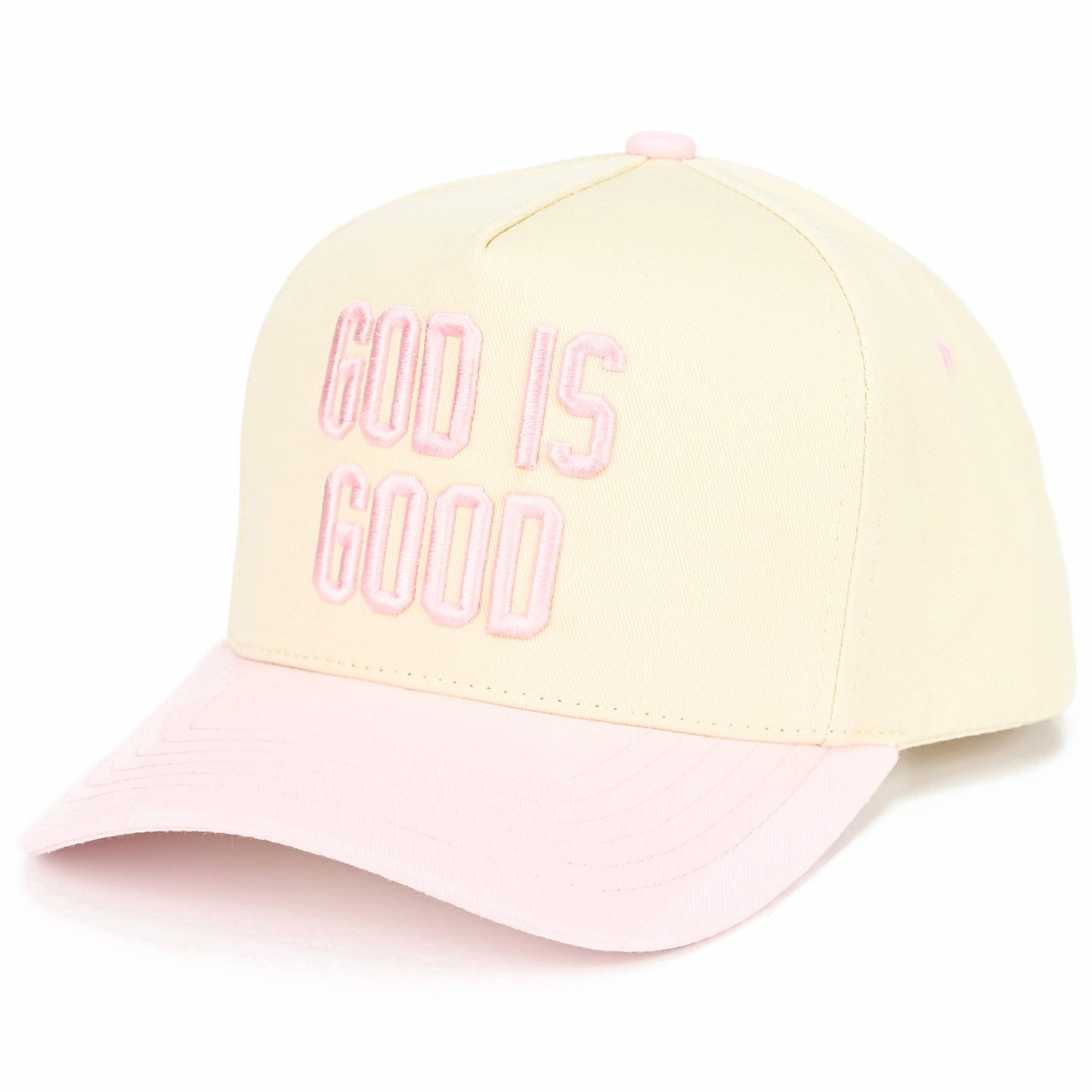 GOD IS GOOD Embroidered Letter Two Tone Trucker Hat