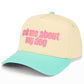 ASK ME ABOUT MY DOG Letter on Two Tone Trucker Hat