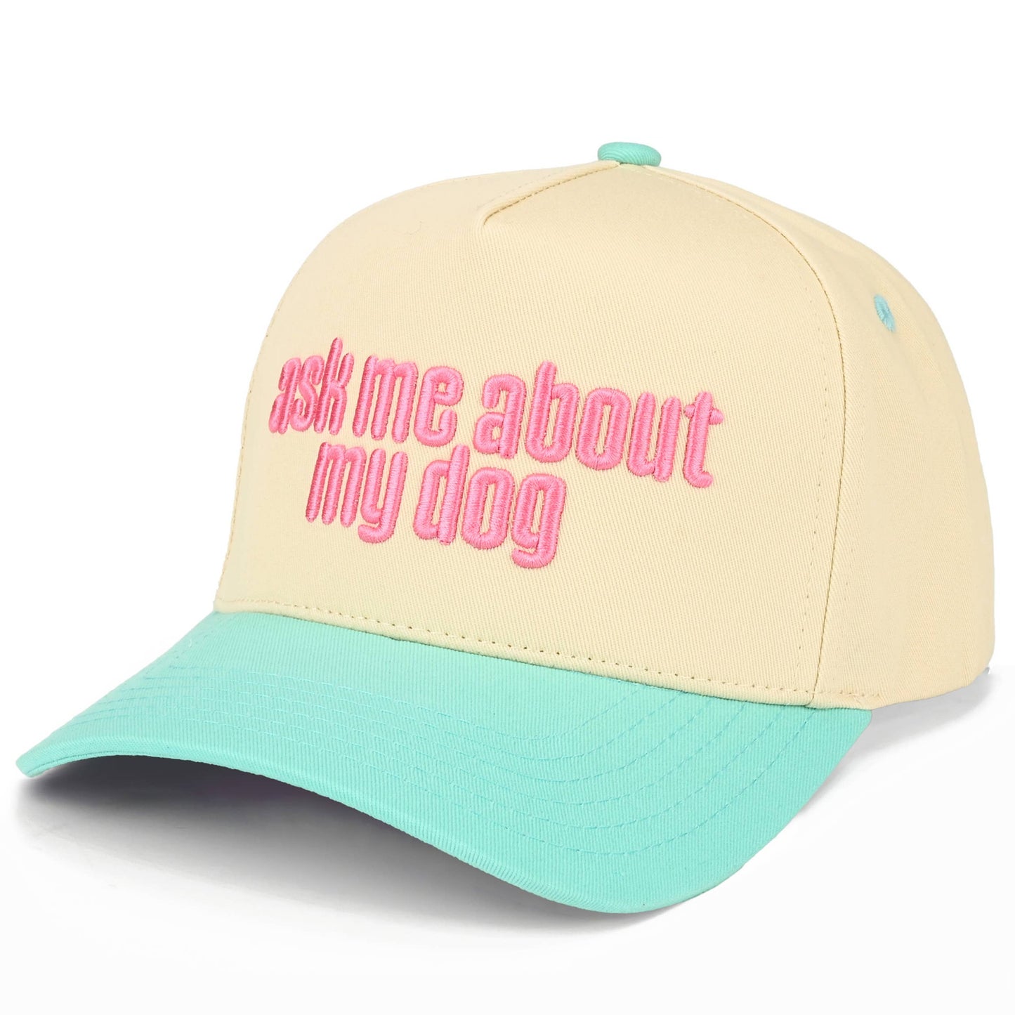 ASK ME ABOUT MY DOG Letter on Two Tone Trucker Hat