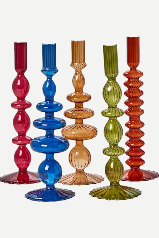 Hand-Blown Glass Tapered Candlestick Candleholder