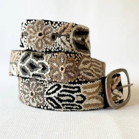 Monochromatic Black Embroidered Wool Belt