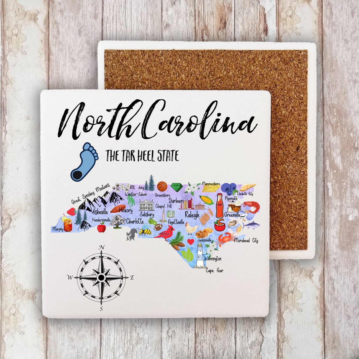 North Carolina State Map Souvenir Stone Coaster