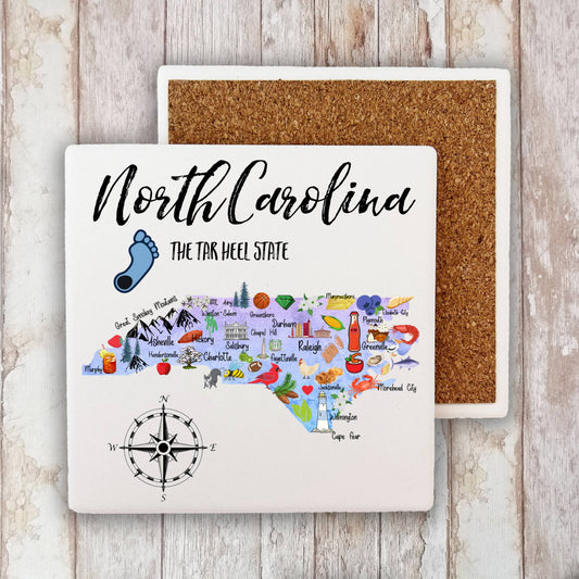 North Carolina State Map Souvenir Stone Coaster