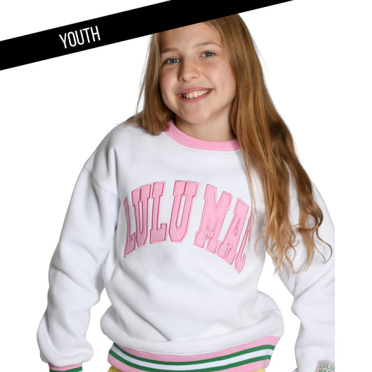 LULU MAC White/Pink Stitch Kids Mono Sweatshirt