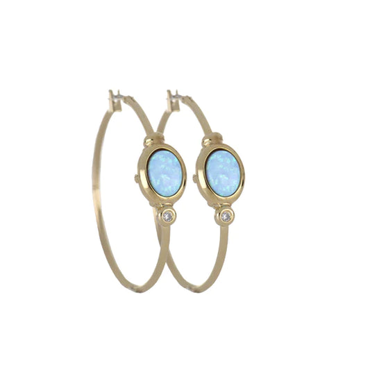 Blue Opal Oval Hoop Earrings