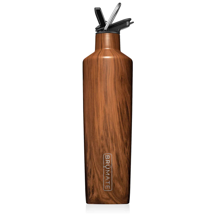 Tall Brumate Rehydration Water bottle with straw top, brown wood print