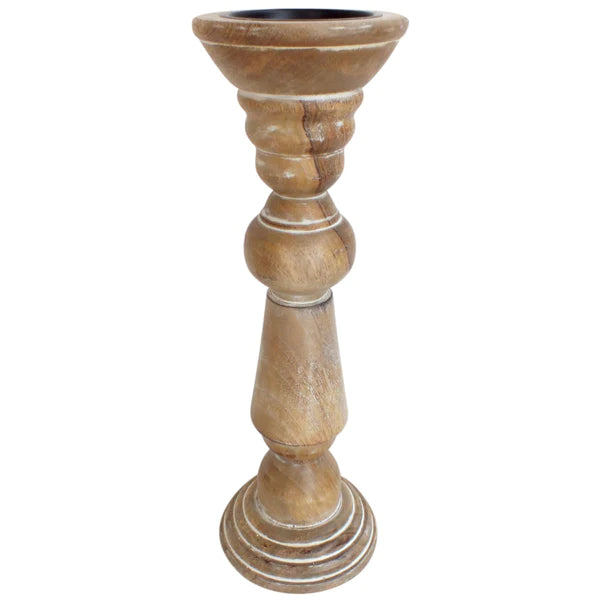 White Wash Wood Pillar Candle Holder