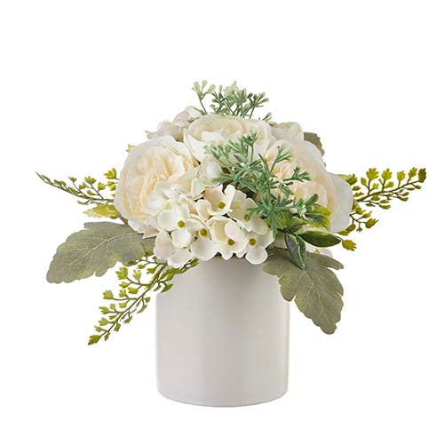 White Rose and Hydrangea Arrangement-12"