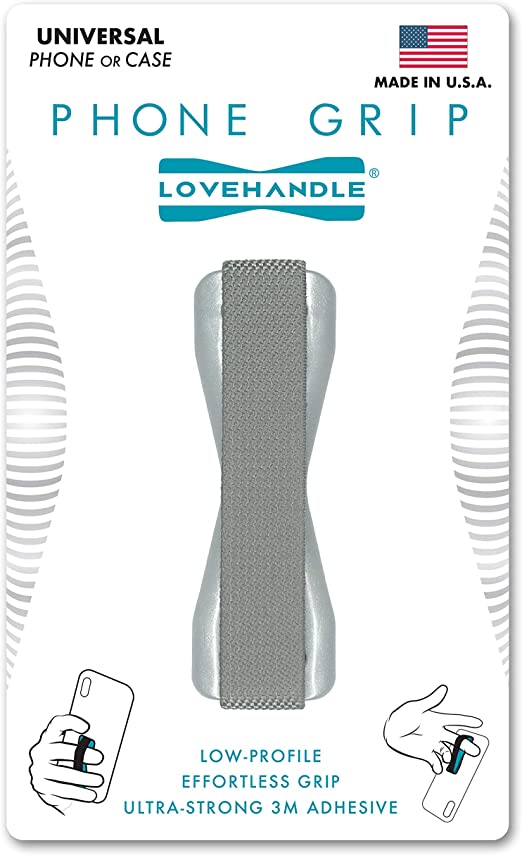Gray Love Handle phone grip, for phone case meant for holding your phone or acting as a kickstand for your phone. 