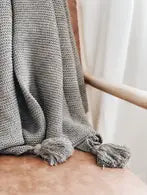 Grey Knit Throw with Tassels