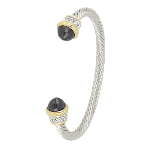 Black Briolette Wire Cuff Bracelet with Pavé