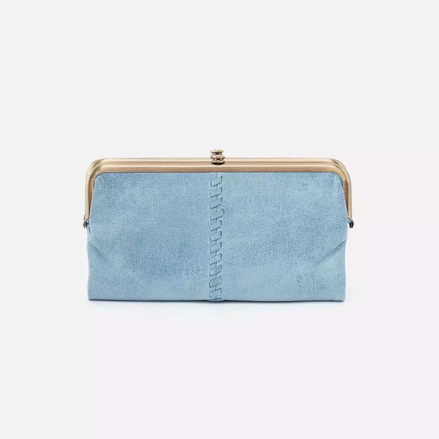 Blue Clasp Leather Wallet with Middle Stitch Detail