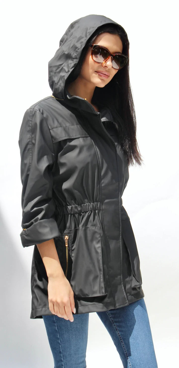 Cinched Waist Hooded Coat