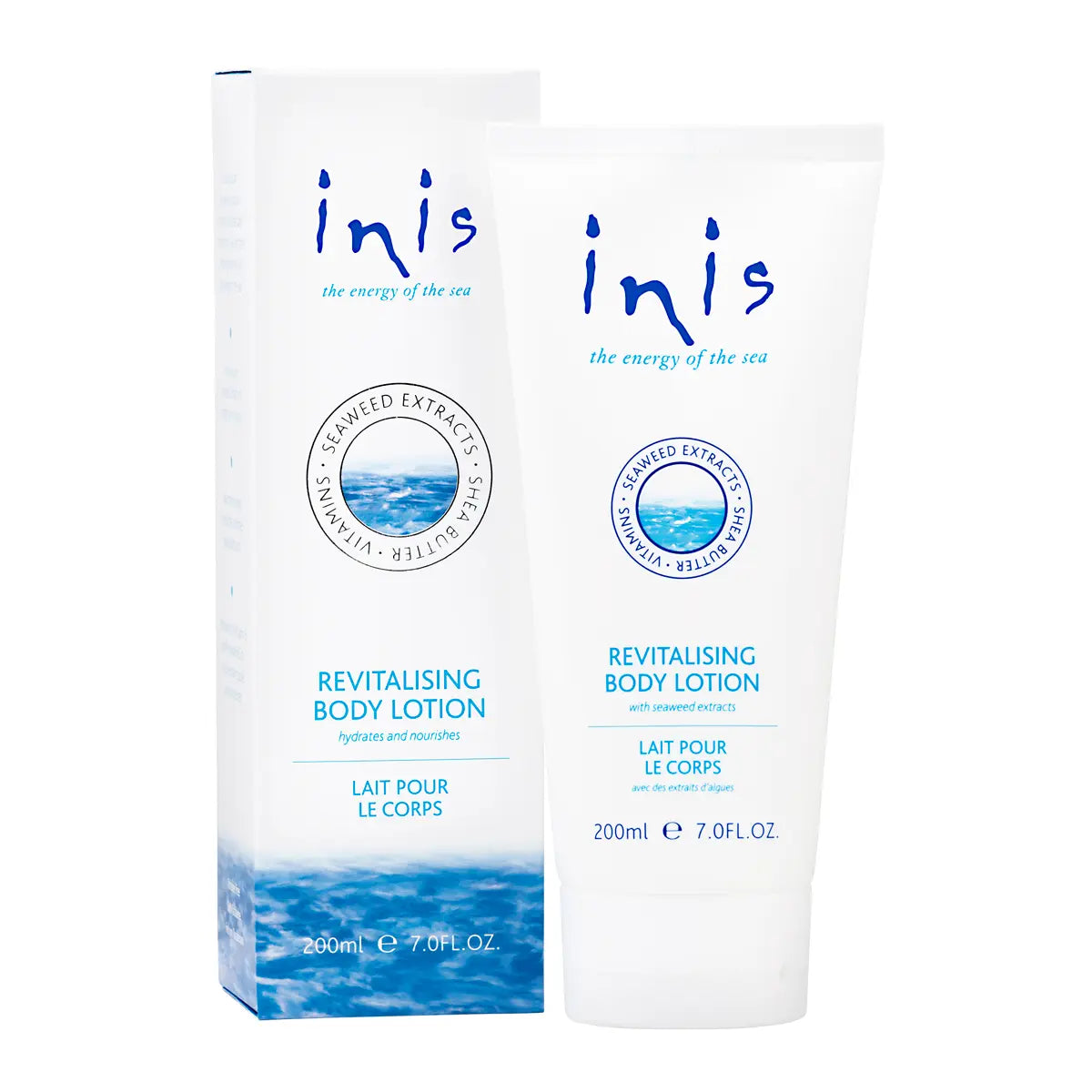 Inis revitalizing body lotion, made from seaweed extracts, jojoba oil, and vitamen e.