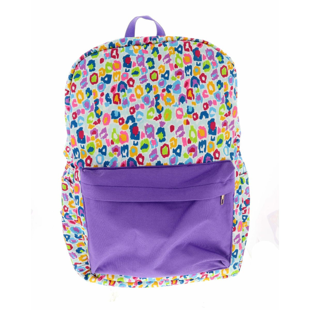 Mulit-Colored Cheetah Print Backpack with Purple detail