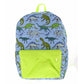 Blue and green dinosaur backpack