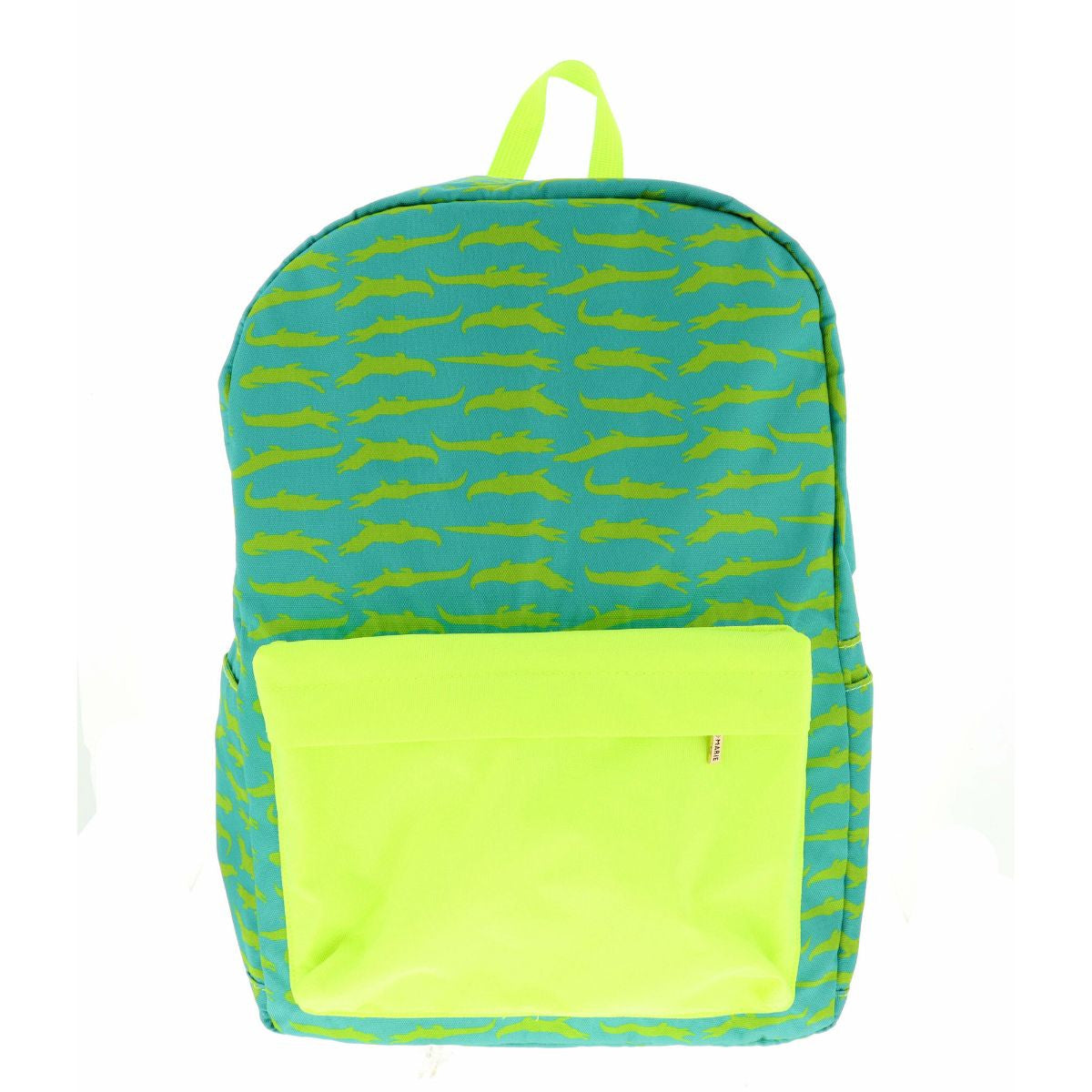 Lime green and blue alligator backpack