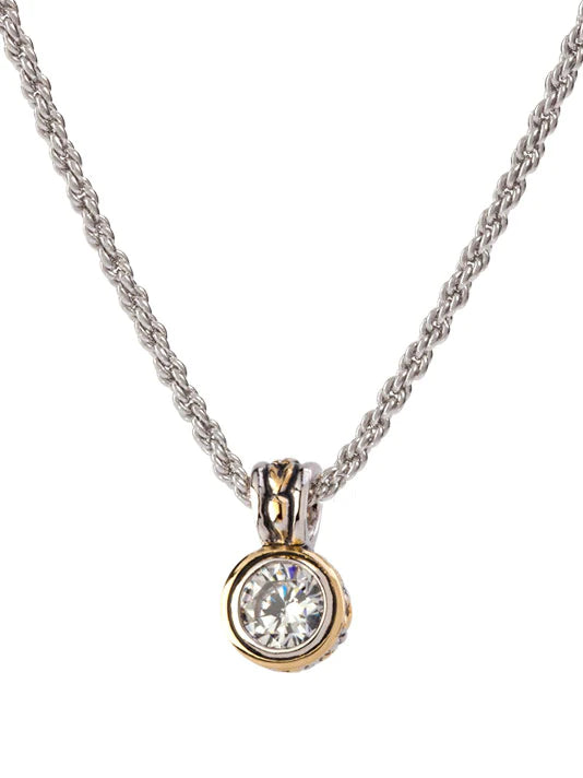 Silver Chain necklace with small diamond pendant outlined in gold