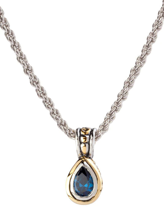Sapphire Pear Shape Bezel Set Pendant Necklace