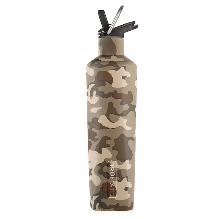 Tall Brumate Rehydration Water bottle with straw top, matte green & brown camo print